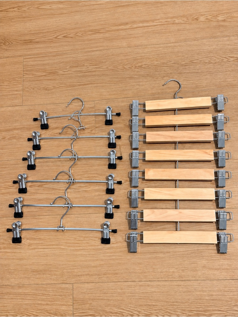 Wood and Metal Clip Hangers - Natural Wood & Silver Set 18